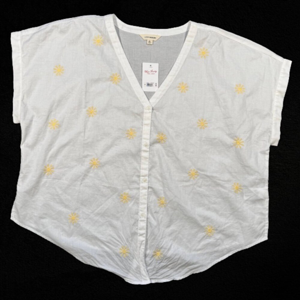 Lucky Brand V Neck Embroidered Sun Button Down Front Knot Shirt View 4